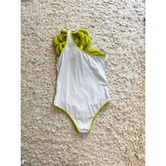 Women's Sporlike Lime Green One-Shoulder Floral One Piece Swimsuit M - Picture 9 of 10
